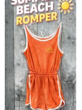 SO Girls Terry Cloth Romper Orange White Size 10/12 Beach Pool Summer Outfit